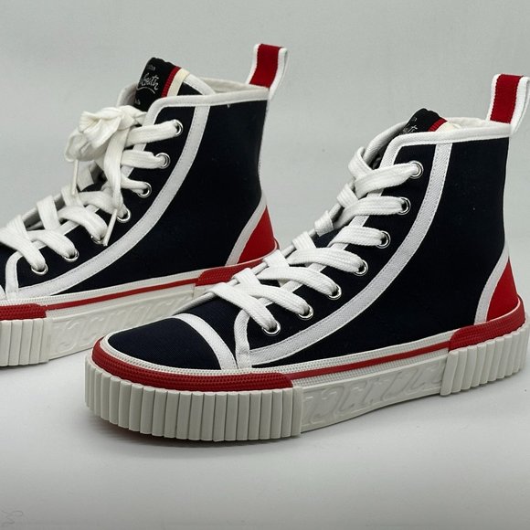 Christian Louboutin PEDRO DONNA FLAT High Hi Top Canvas Sneakers Shoes - Picture 9 of 13